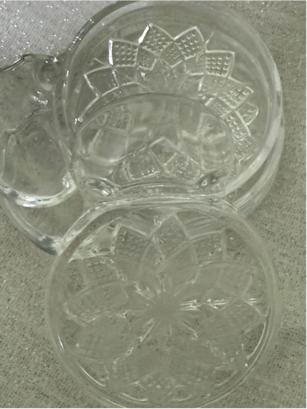 Set of 4 Clear Round Glass Coasters, Floral Flower Pattern, Decorative